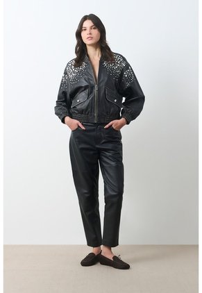 Chaqueta Bomber De Cuero Para Mujer Luzia Chaqueta Bomber De Cuero Para Mujer Luzia Negro M VÉLEZ