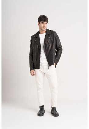 Chaqueta Biker Capri De Cuero Para Hombre Semi Ajustada Chaqueta Biker Capri De Cuero Para Hombre Semi Ajustada Negro L VÉLEZ