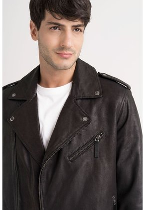 Chaqueta Biker Capri De Cuero Para Hombre Semi Ajustada Chaqueta Biker Capri De Cuero Para Hombre Semi Ajustada Negro L VÉLEZ
