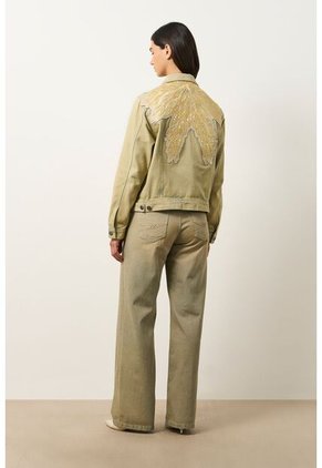 Chaqueta Circe Trucker En Black Denim Aplique Bordado Chaqueta Circe Trucker En Black Denim Aplique Bordado Arena M VÉLEZ