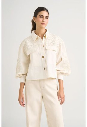 Chaqueta Aguamarina De Tela Para Mujer Bordados En Gamuza Chaqueta Aguamarina De Tela Para Mujer Bordados En Gamuza Blanco M VÉLEZ