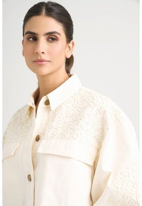Chaqueta Aguamarina De Tela Para Mujer Bordados En Gamuza Chaqueta Aguamarina De Tela Para Mujer Bordados En Gamuza Blanco M VÉLEZ