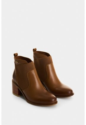 Botines Tacón De Cuero Aplique Botines Tacón De Cuero Aplique Miel 39 VÉLEZ