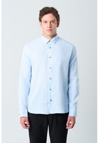 Camisa Manga Larga En Lino Para Hombre Silueta Semi Ajustada Camisa Manga Larga En Lino Para Hombre Silueta Semi Ajustada Azul Claro M VÉLEZ Vélez
