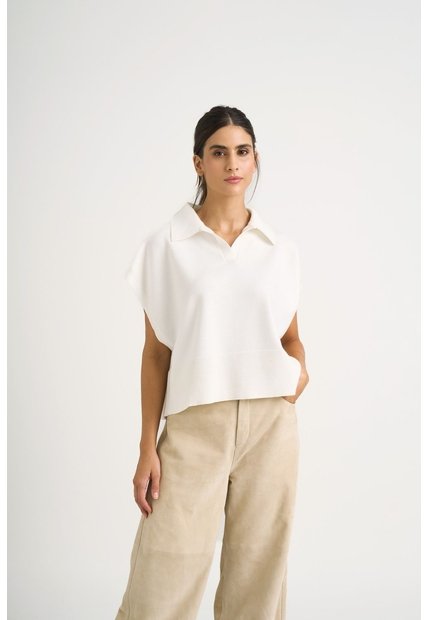 Polo Bora Tejida Para Mujer Silueta Boxy Polo Bora Tejida Para Mujer Silueta Boxy Crema S VÉLEZ