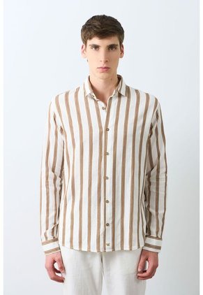 Camisa Manga Larga Rayas Para Hombre Tessa Camisa Manga Larga Rayas Para Hombre Tessa Cafe L VÉLEZ