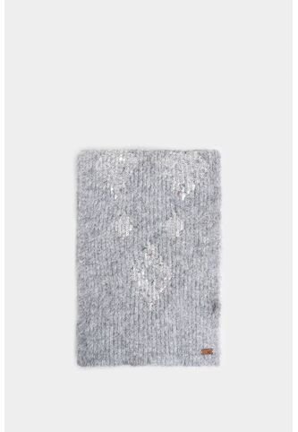 Bufanda Tejida Platino Para Mujer Detalle Lentejuelas Bufanda Tejida Platino Para Mujer Detalle Lentejuelas Gris XS VÉLEZ Vélez