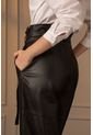 Pantalón Wide Leg De Cuero Para Mujer Cinturón De Cuero Negro de Vélez