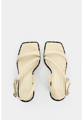 Sandalia Tacón Canes De Cuero Para Mujer Hebilla Hexagonal Sandalia Tacón Canes De Cuero Para Mujer Hebilla Hexagonal Blanco 34 VÉLEZ