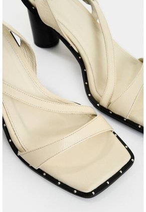 Sandalia Tacón Canes De Cuero Para Mujer Hebilla Hexagonal Sandalia Tacón Canes De Cuero Para Mujer Hebilla Hexagonal Blanco 34 VÉLEZ