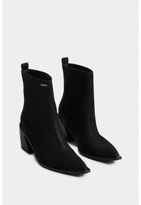 Botines Tacón Coprino De Cuero Para Mujer Elásticos Laterales Botines Tacón Coprino De Cuero Para Mujer Elásticos Laterales Negro 37 Vélez