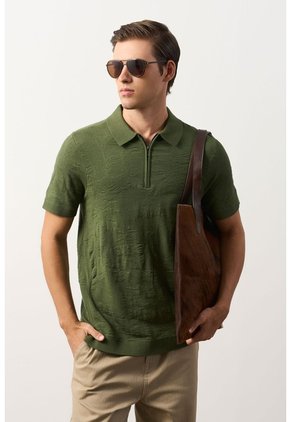 Polo Manga Corta Tejida Para Hombre Anam Polo Manga Corta Tejida Para Hombre Anam Verde Oliva XXL VÉLEZ