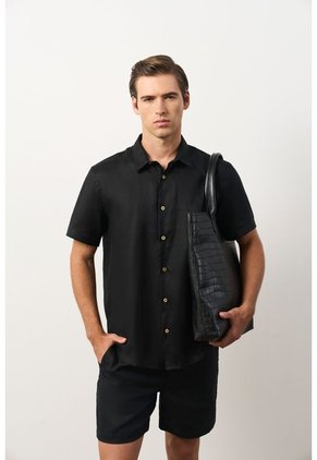 Camisa En Lino Manga Corta Siena Para Hombre Camisa En Lino Manga Corta Siena Para Hombre Negro S VÉLEZ