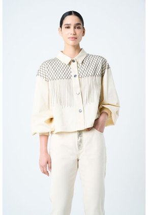 Chaqueta Alhena En Tejido Plano Para Mujer Bordado Millaré Chaqueta Alhena En Tejido Plano Para Mujer Bordado Millaré Crema XS VÉLEZ