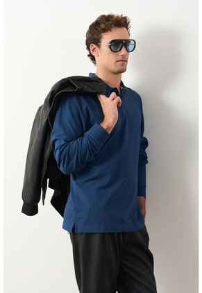 Polo Manga Larga En Algodón Para Hombre Nápoles Polo Manga Larga En Algodón Para Hombre Nápoles Azul Oscuro XL VÉLEZ