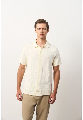 Camisa Manga Corta Tejida Para Hombre Ikal Camisa Manga Corta Tejida Para Hombre Ikal Crema L VÉLEZ