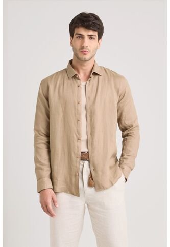 Camisa Manga Larga En Lino Para Hombre Silueta Semi Ajustada Camisa Manga Larga En Lino Para Hombre Silueta Semi Ajustada Tabaco XL VÉLEZ Vélez