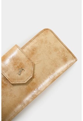 Billetera Porta Chequera Extravaganza De Cuero Para Mujer Grabado Billetera Porta Chequera Extravaganza De Cuero Para Mujer Grabado Dorado VÉLEZ