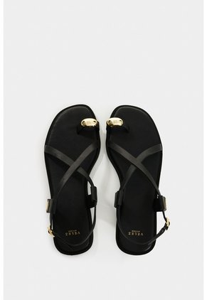 Sandalia Plana De Cuero Para Mujer Kira Sandalia Plana De Cuero Para Mujer Kira Negro 35 VÉLEZ
