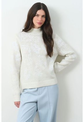 Sweater Tejido De Cuello Alto Para Mujer Nacarina Sweater Tejido De Cuello Alto Para Mujer Nacarina Crema L VÉLEZ