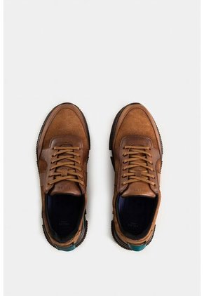 Tenis Halo De Cuero Liso Y De Textura Gamuzada Para Hombre Silueta Deportiva Tenis Halo De Cuero Liso Y De Textura Gamuzada Para Hombre Silueta Deportiva Miel 38 VÉLEZ