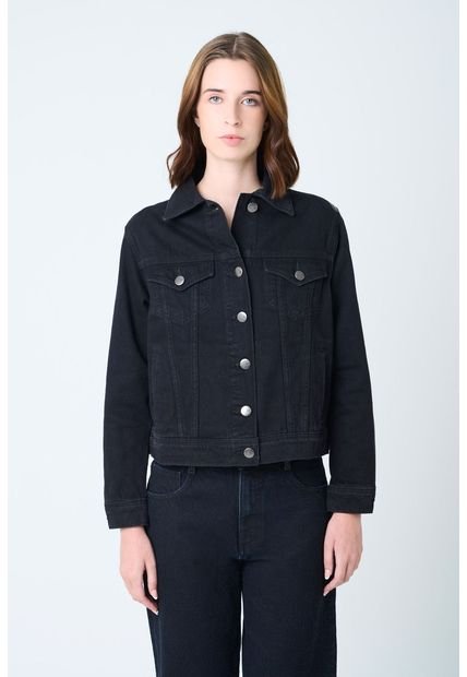 Chaqueta Circe Trucker En Black Denim Aplique Bordado Chaqueta Circe Trucker En Black Denim Aplique Bordado Negro XS Vélez