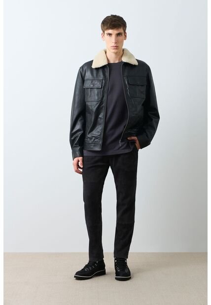 Chaqueta Oculto De Cuero Para Hombre Silueta Aviador Chaqueta Oculto De Cuero Para Hombre Silueta Aviador Negro L VÉLEZ