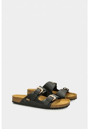 Sandalia Plana Pilos De Cuero Para Mujer Suela Corcho Sandalia Plana Pilos De Cuero Para Mujer Suela Corcho Negro 39 VÉLEZ
