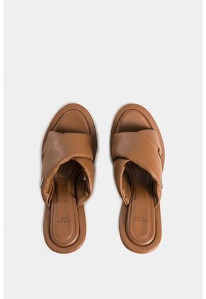 Sandalia Tacón Mawi De Cuero Para Mujer Tiras Abombadas Sandalia Tacón Mawi De Cuero Para Mujer Tiras Abombadas Miel 37 VÉLEZ