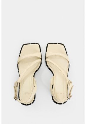 Sandalia Tacón Canes De Cuero Para Mujer Hebilla Hexagonal Sandalia Tacón Canes De Cuero Para Mujer Hebilla Hexagonal Blanco 40 VÉLEZ