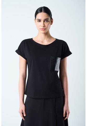 Camiseta Manga Corta Para Mujer Bolsillo Cuero Camiseta Manga Corta Para Mujer Bolsillo Cuero Negro XL VÉLEZ Vélez