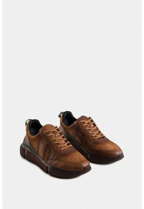 Tenis Halo De Cuero Liso Y De Textura Gamuzada Para Hombre Silueta Deportiva Tenis Halo De Cuero Liso Y De Textura Gamuzada Para Hombre Silueta Deportiva Miel 42 VÉLEZ