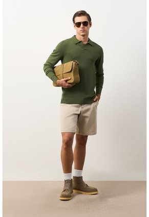 Polo Manga Larga Tejida Para Hombre Canneo Polo Manga Larga Tejida Para Hombre Canneo Verde Oliva XL VÉLEZ