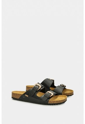 Sandalia Plana Pilos De Cuero Para Mujer Suela Corcho Sandalia Plana Pilos De Cuero Para Mujer Suela Corcho Negro 36 VÉLEZ