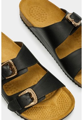 Sandalia Plana Pilos De Cuero Para Mujer Suela Corcho Sandalia Plana Pilos De Cuero Para Mujer Suela Corcho Negro 36 VÉLEZ