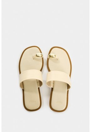 Sandalia Plana De Cuero Para Mujer Thala Sandalia Plana De Cuero Para Mujer Thala Beige 39 VÉLEZ