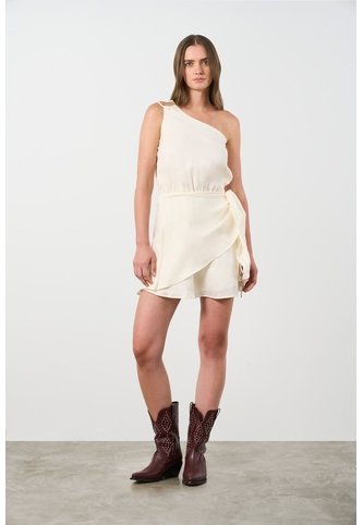 Vestido Corto De Lino Para Mujer Atacama Vestido Corto De Lino Para Mujer Atacama Crema 10 VÉLEZ Vélez