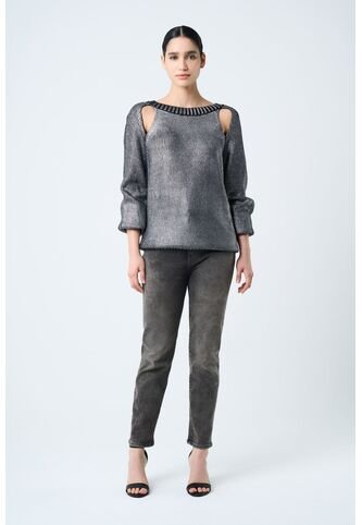 Jean Grey Silueta Mom Fit De Algodón Para Mujer Detalles Cuero Jean Grey Silueta Mom Fit De Algodón Para Mujer Detalles Cuero Gris 12 VÉLEZ Vélez