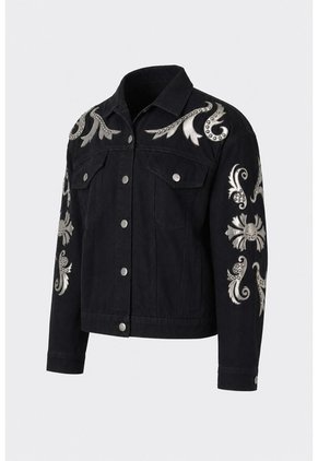 Chaqueta Trucker En Denim Y Cuero Para Mujer Soren Chaqueta Trucker En Denim Y Cuero Para Mujer Soren Negro XXL VÉLEZ
