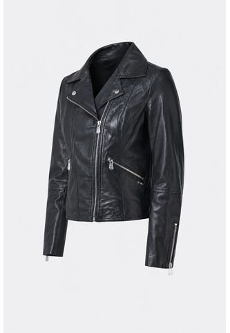 Chaqueta Silueta Tipo Biker De Cuero Para Mujer Cremalleras Chaqueta Silueta Tipo Biker De Cuero Para Mujer Cremalleras Negro M VÉLEZ Vélez