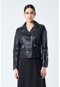 Chaqueta Silueta Tipo Biker De Cuero Para Mujer Cremalleras Chaqueta Silueta Tipo Biker De Cuero Para Mujer Cremalleras Negro M VÉLEZ de Vélez
