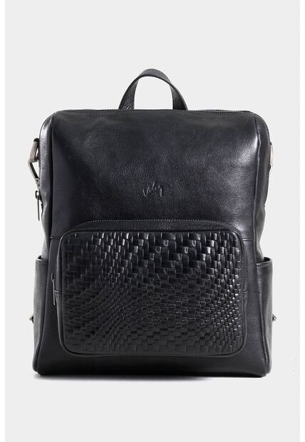 Morral Saba De Cuero Para Mujer Bolsillo Frontal Grabado Morral Saba De Cuero Para Mujer Bolsillo Frontal Grabado Negro VÉLEZ