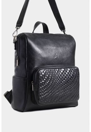 Morral Saba De Cuero Para Mujer Bolsillo Frontal Grabado Morral Saba De Cuero Para Mujer Bolsillo Frontal Grabado Negro VÉLEZ