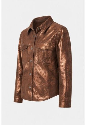 Chaqueta De Cuero Gamuzado Para Mujer Glass Chaqueta De Cuero Gamuzado Para Mujer Glass Bronce S VÉLEZ