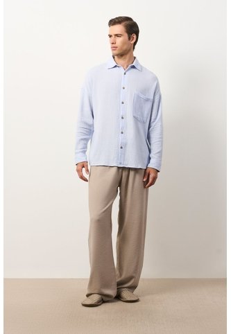 Camisa Manga Larga De Lino Para Hombre Siloli Camisa Manga Larga De Lino Para Hombre Siloli Azul Claro S VÉLEZ Vélez