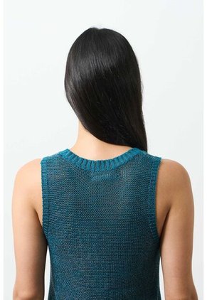 Camiseta Tejida Para Mujer Efecto Metalizado Lúrex Camiseta Tejida Para Mujer Efecto Metalizado Lúrex Azul Aguamarina S VÉLEZ