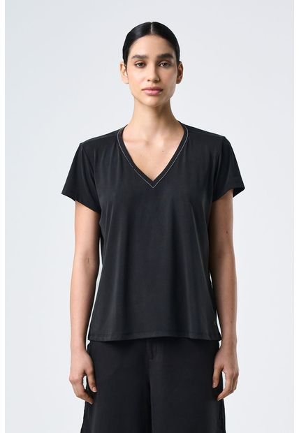 Camiseta Vega En Tejido De Punto Para Mujer Detalle Folia Camiseta Vega En Tejido De Punto Para Mujer Detalle Folia Negro XL Vélez