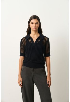 Polo Tejida Lascar Para Mujer Fit Holgado Polo Tejida Lascar Para Mujer Fit Holgado Negro L VÉLEZ