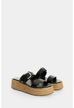 Sandalia Plataforma En Cuero Y Yute Para Mujer Ikal Sandalia Plataforma En Cuero Y Yute Para Mujer Ikal Negro 41 VÉLEZ