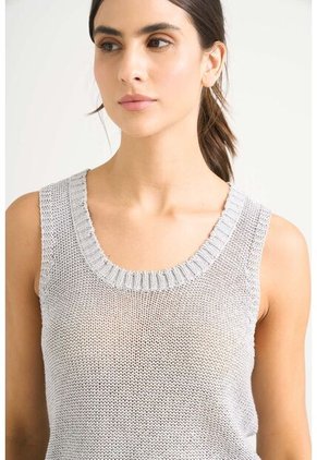 Camiseta Tejida Para Mujer Efecto Metalizado Lúrex Camiseta Tejida Para Mujer Efecto Metalizado Lúrex Gris XL VÉLEZ